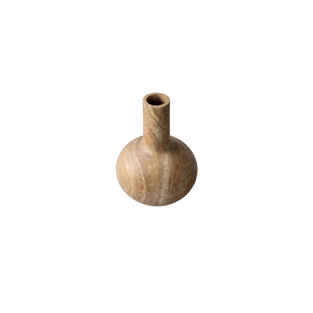 Veyla white onyx round bulbous vase, low