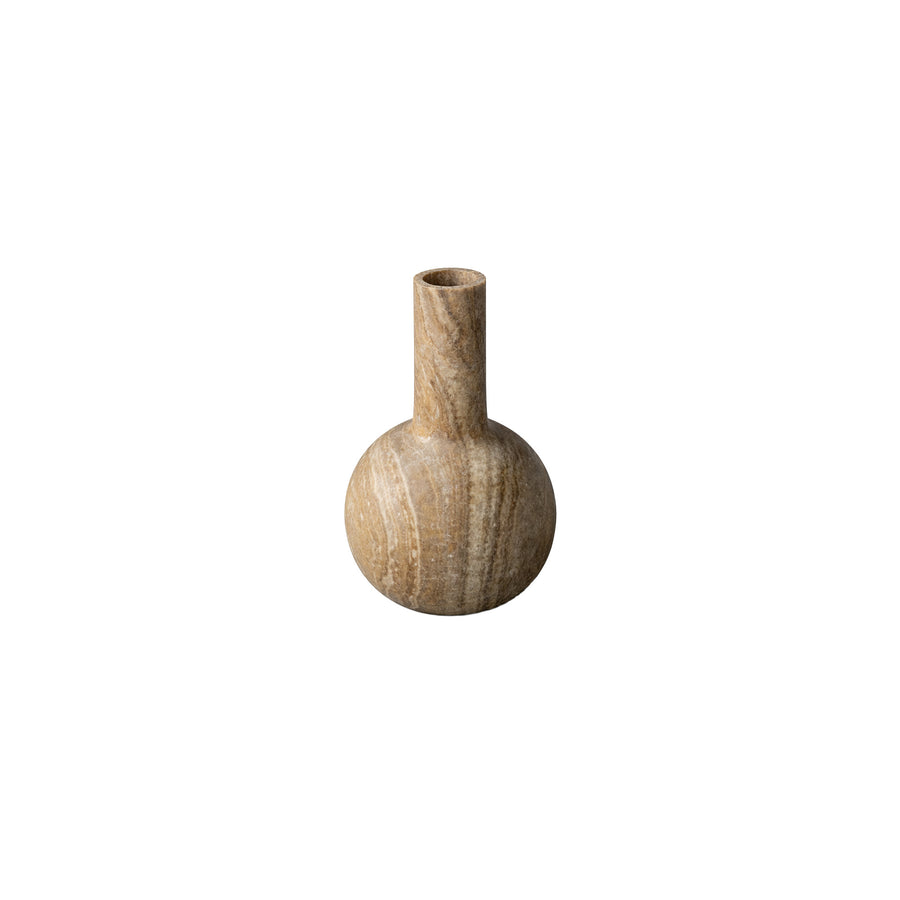 Veyla white onyx round bulbous vase, low