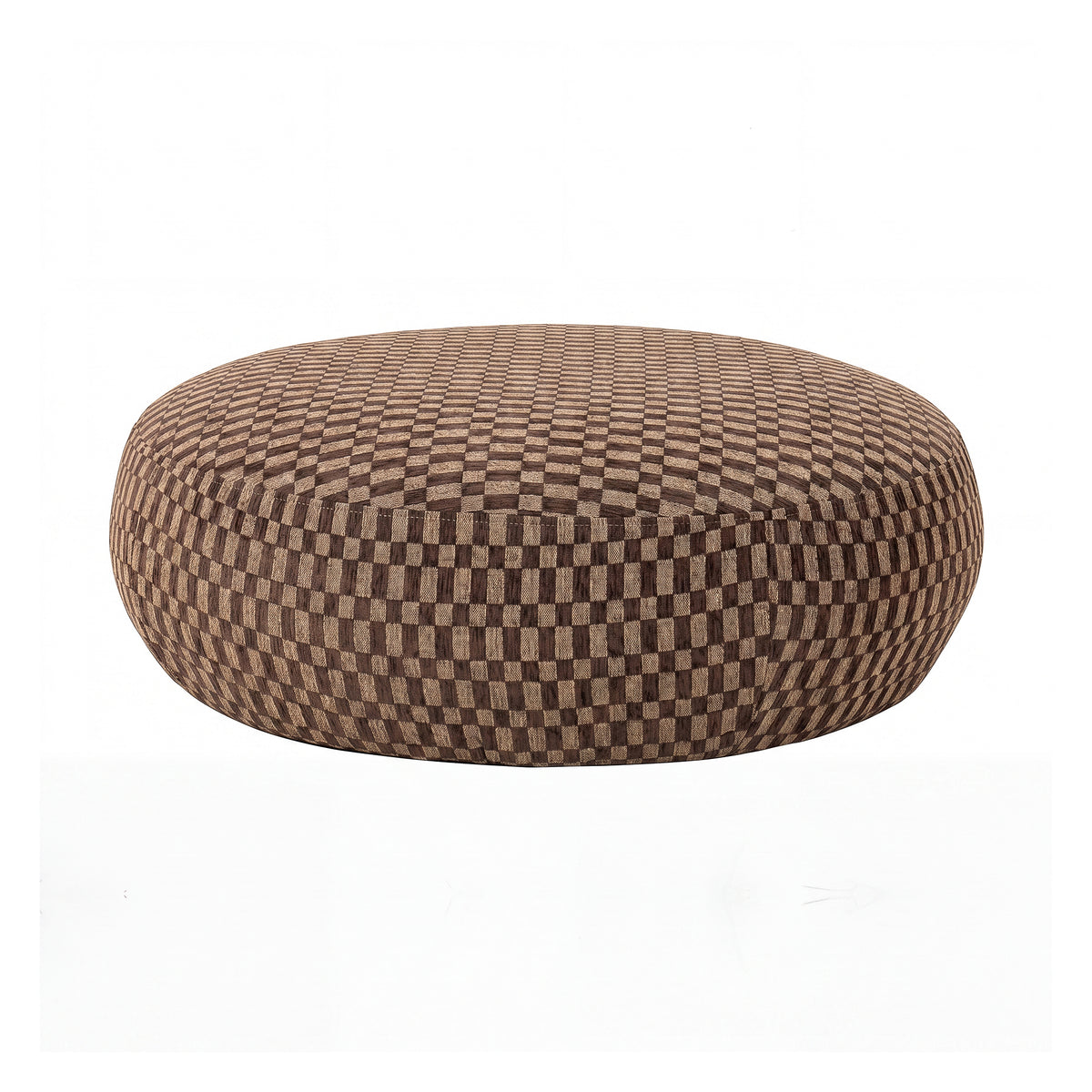 Pilo dark brown block-pattern round pouf, large