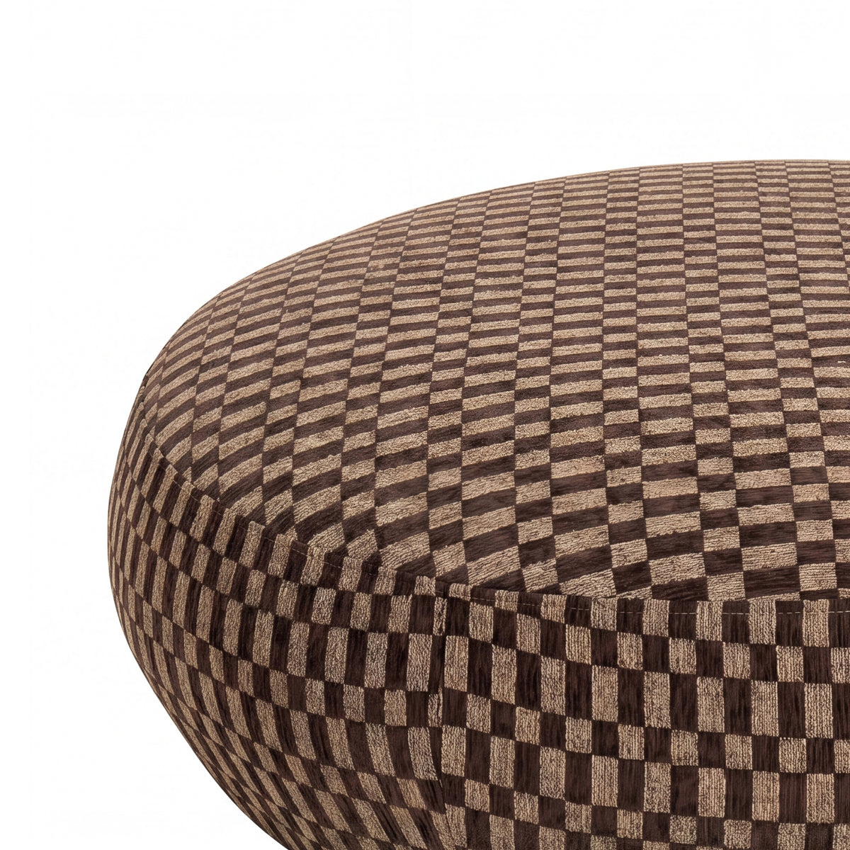 Pilo dark brown block-pattern round pouf, large