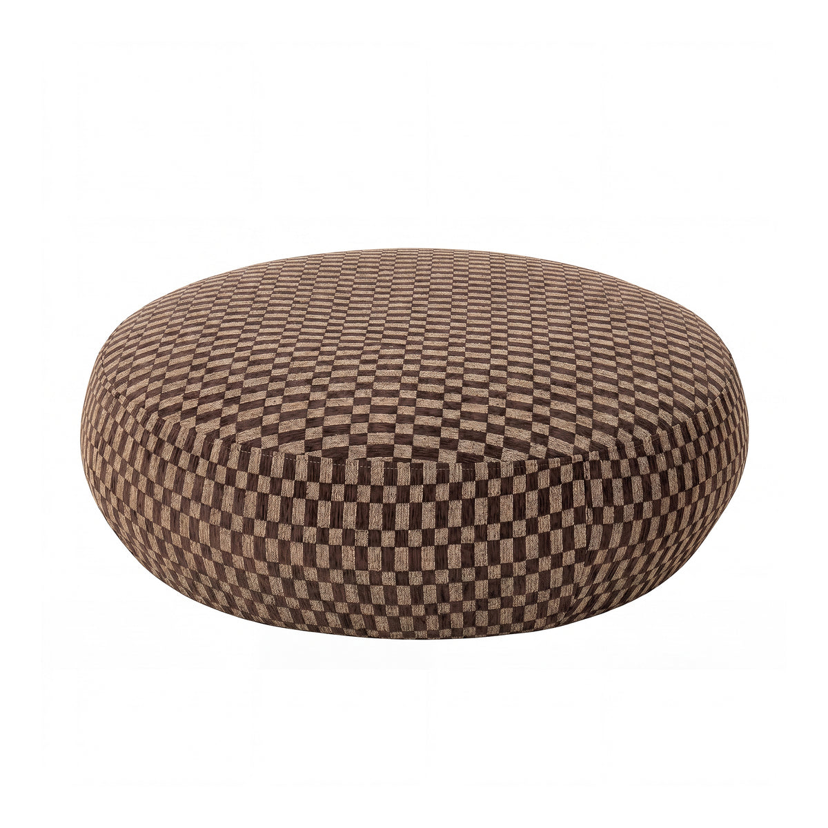 Pilo dark brown block-pattern round pouf, large