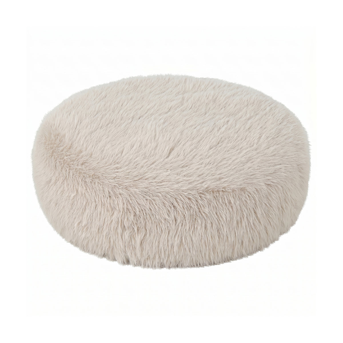 Pilo beige hair fabric round pouf, large