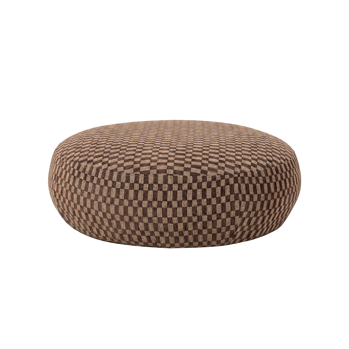 Pilo brown block-pattern round pouf, small