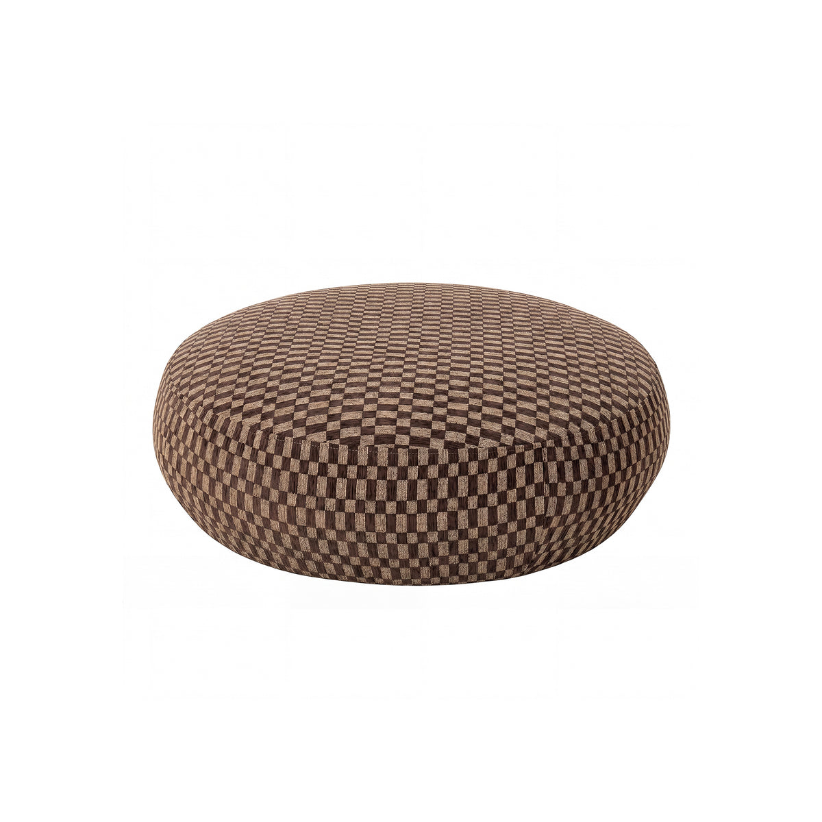 Pilo brown block-pattern round pouf, small