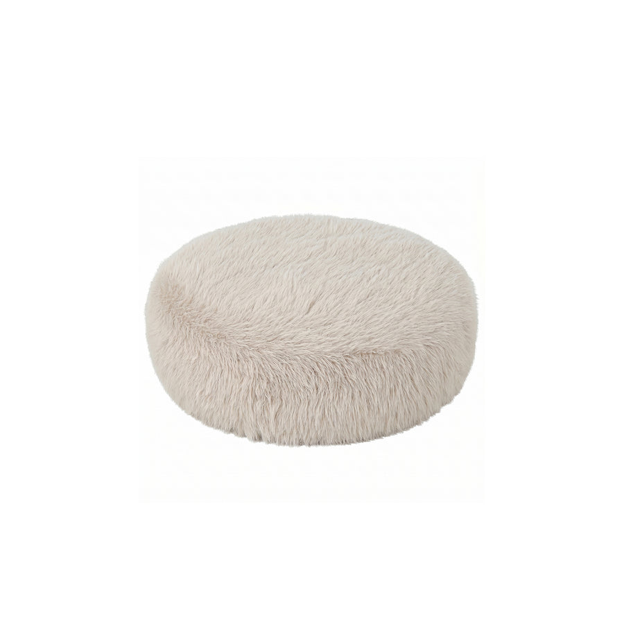 Pilo beige hair fabric round pouf, small