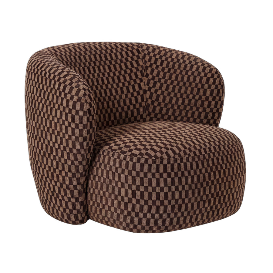 Aphrodite dark brown block-pattern fabric armchair
