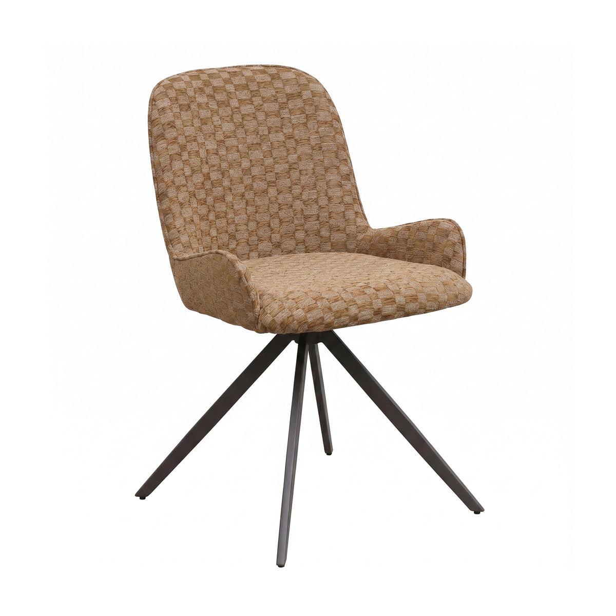 Leander brown block-pattern fabric dining chair