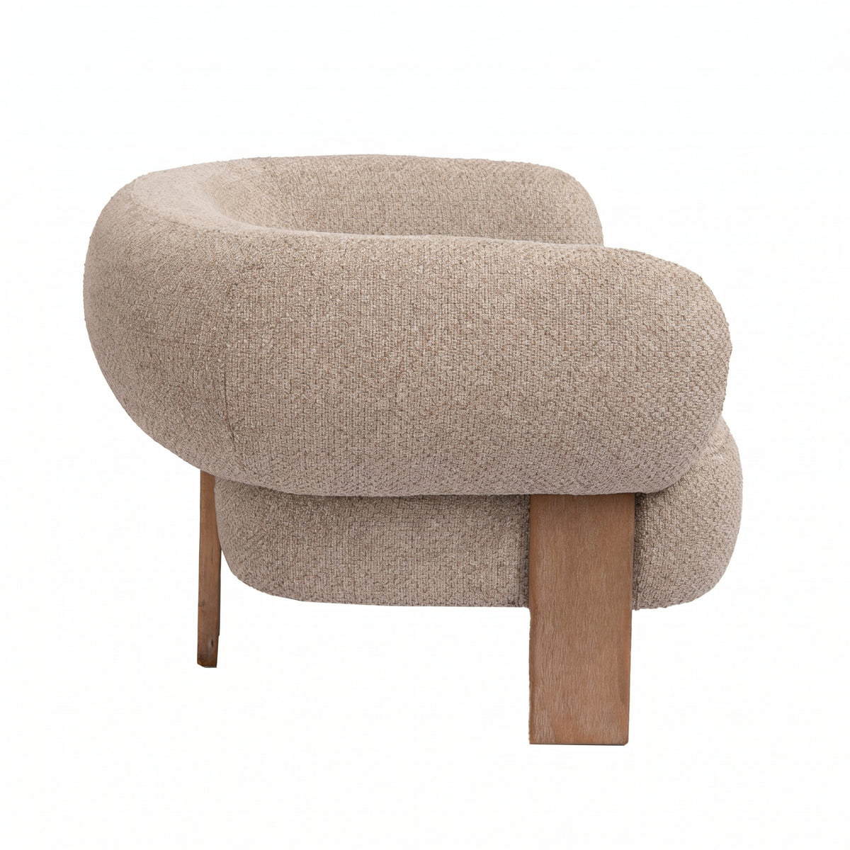 Nomy taupe fabric armchair with rubberwood frame