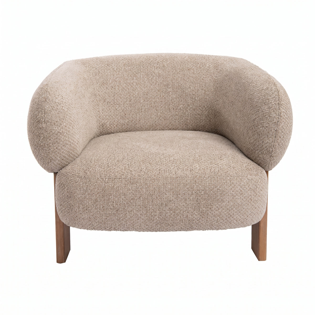 Nomy taupe fabric armchair with rubberwood frame