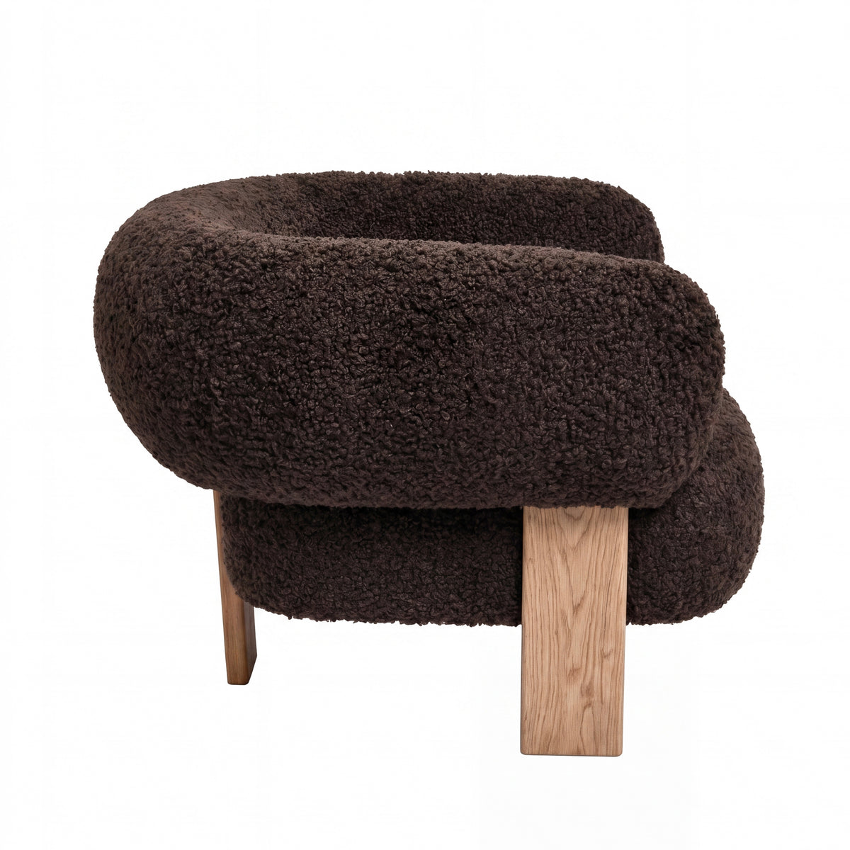 Nomy brown teddy fabric armchair with rubberwood frame