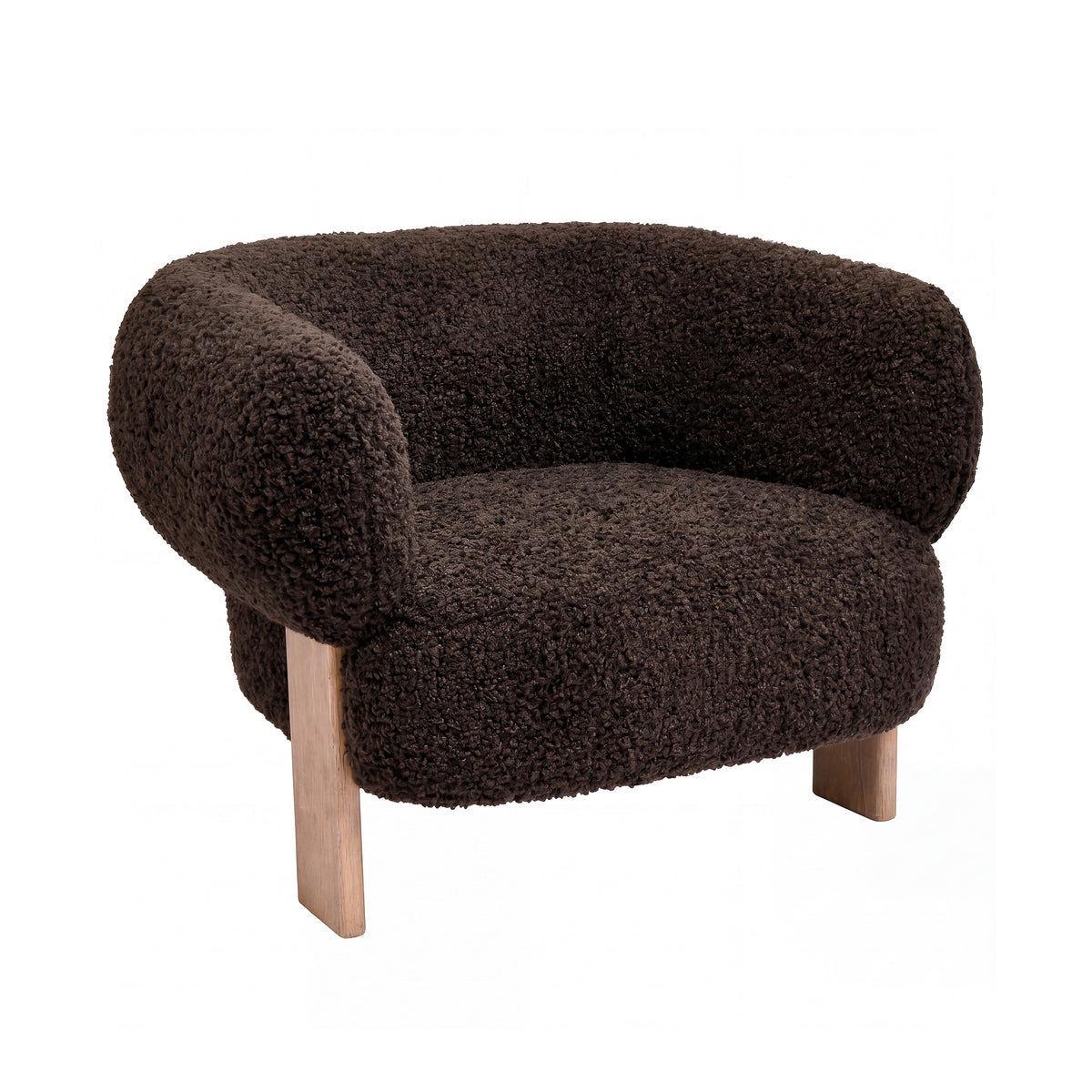 Nomy brown teddy fabric armchair with rubberwood frame