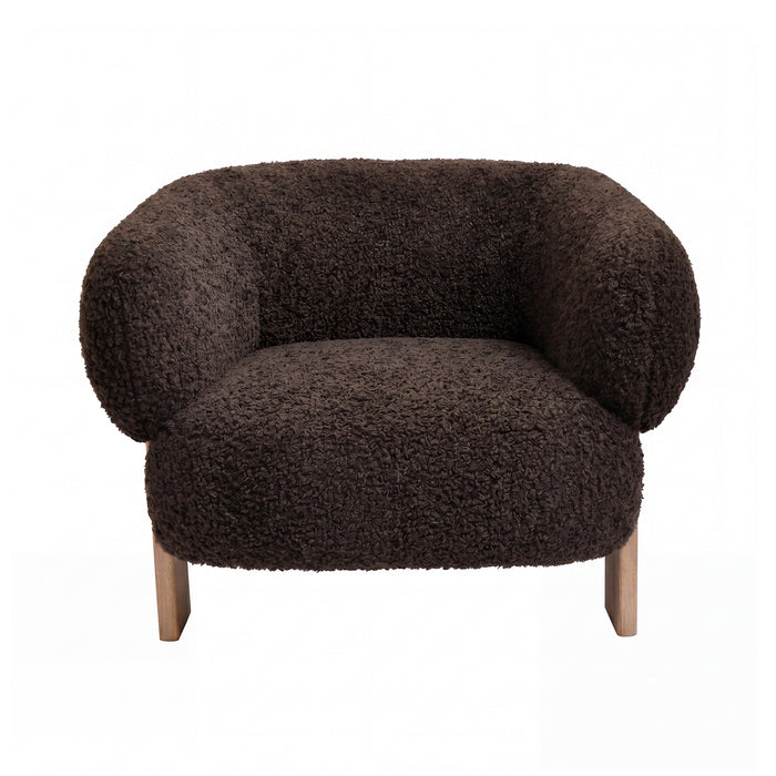 Nomy brown teddy fabric armchair with rubberwood frame