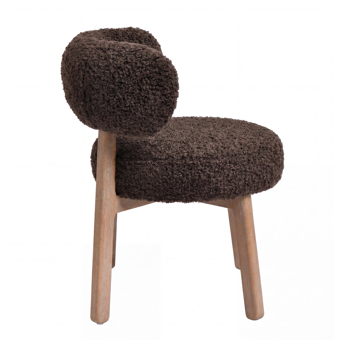 Lior brown teddy fabric dining chairs with rubberwood frame, set of two