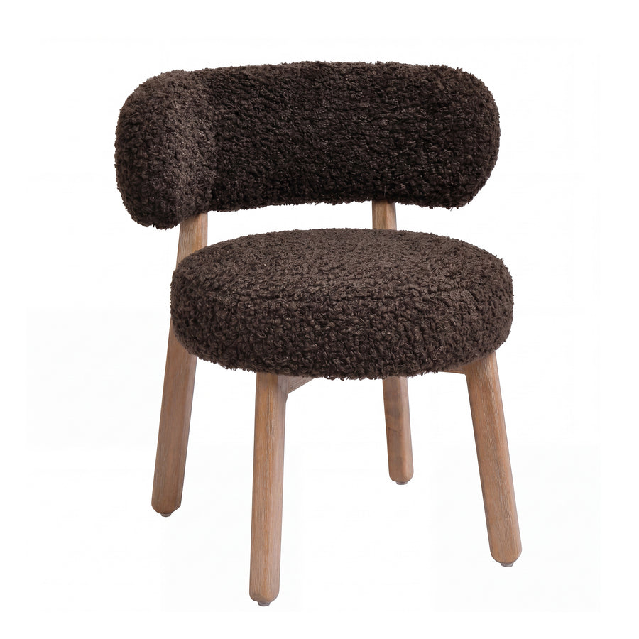 Lior brown teddy fabric dining chairs with rubberwood frame, set of two