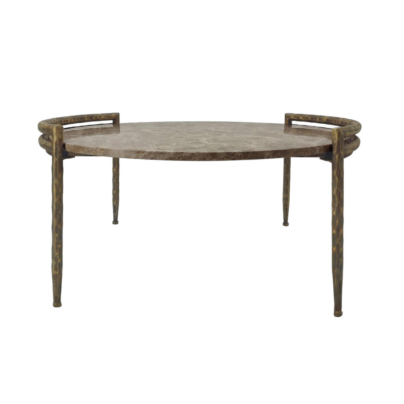 Dented marble coffee table with iron legs