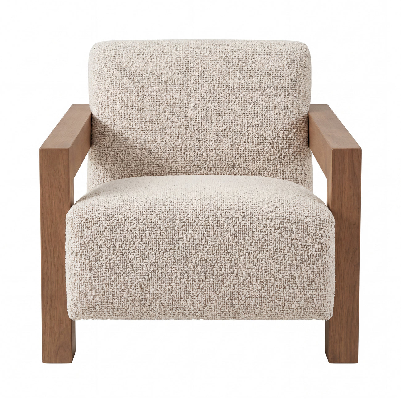 Nelo cream linen-look armchair with rubberwood legs