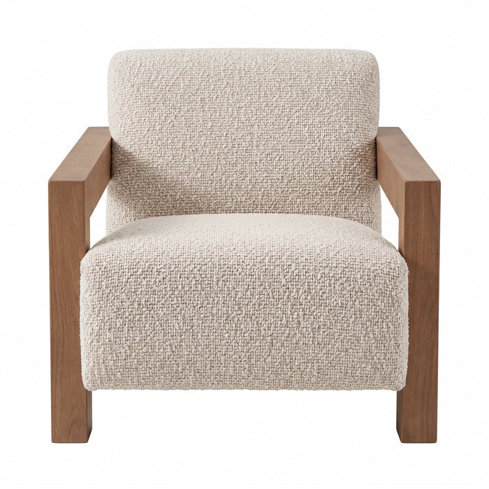 Nelo cream linen-look armchair with rubberwood legs