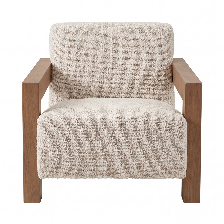 Nelo cream linen-look armchair with rubberwood legs