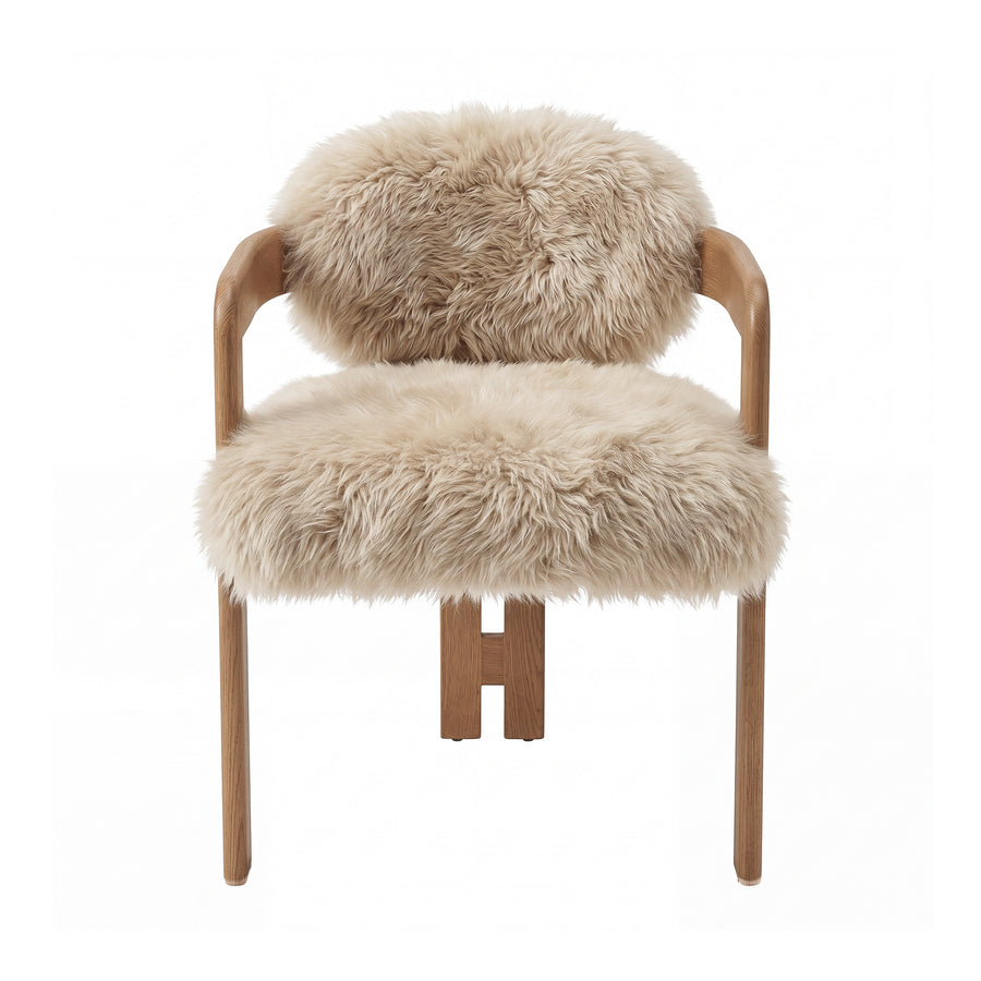 Avelon beige sheepskin dining chair with ash wood frame