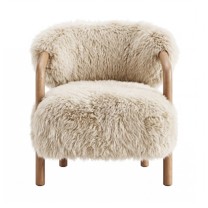 Avelon beige sheepskin armchair with ash wood frame