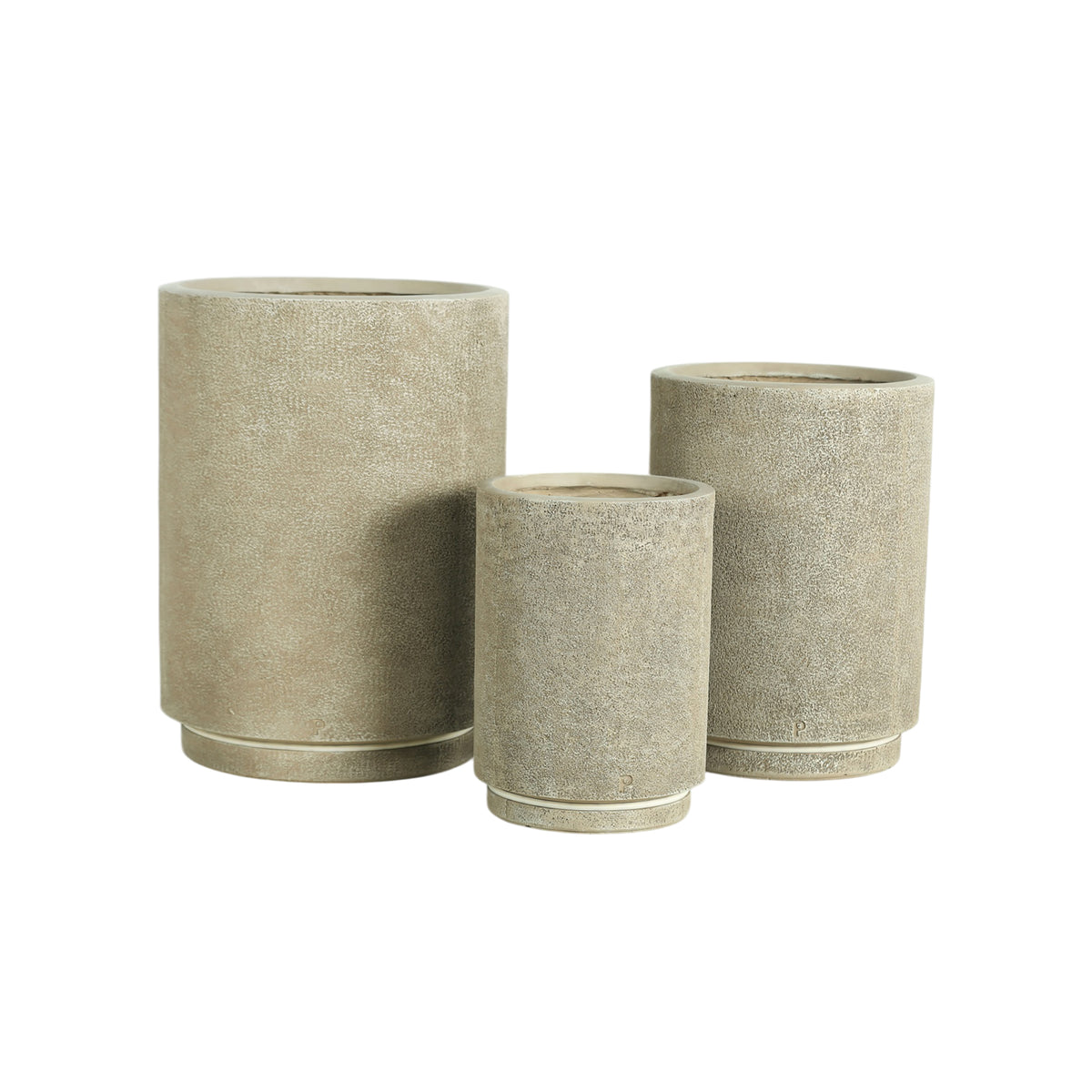 Mauro sand rough-textured outdoor planter with LED light, set
