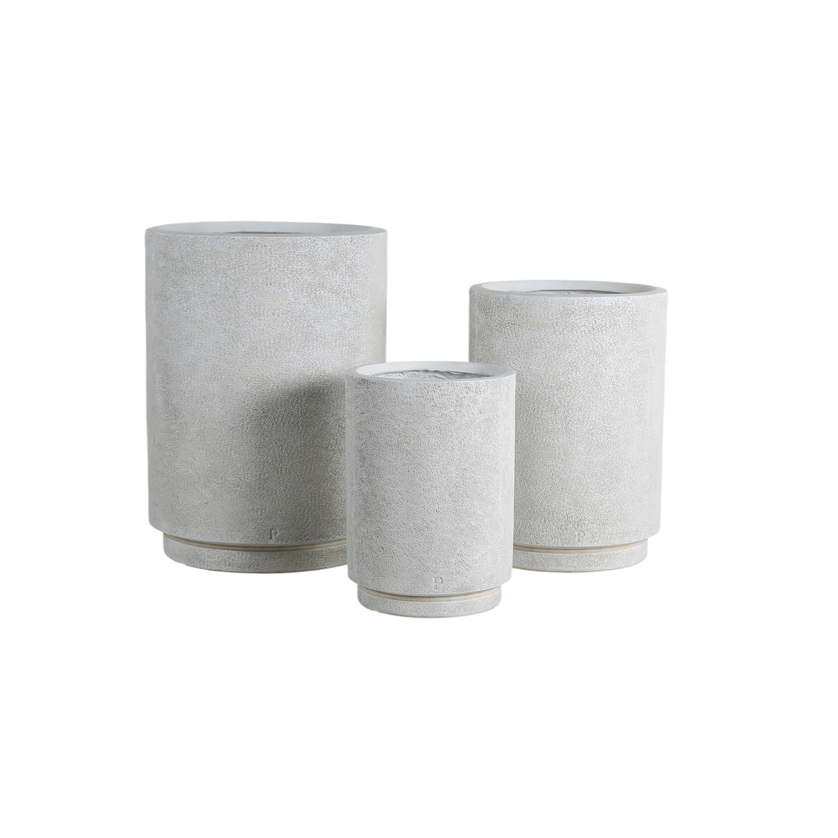 Mauro cream rough-textured outdoor planter with LED light, set