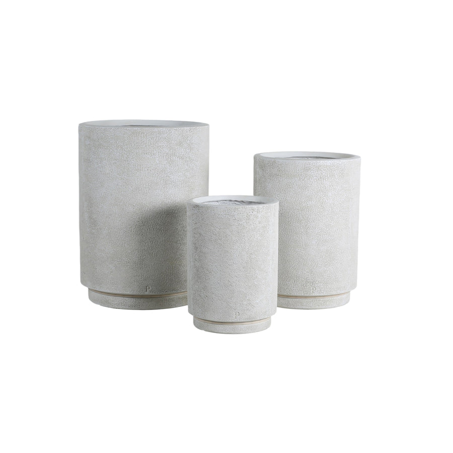 Mauro cream rough-textured outdoor planter with LED light, set