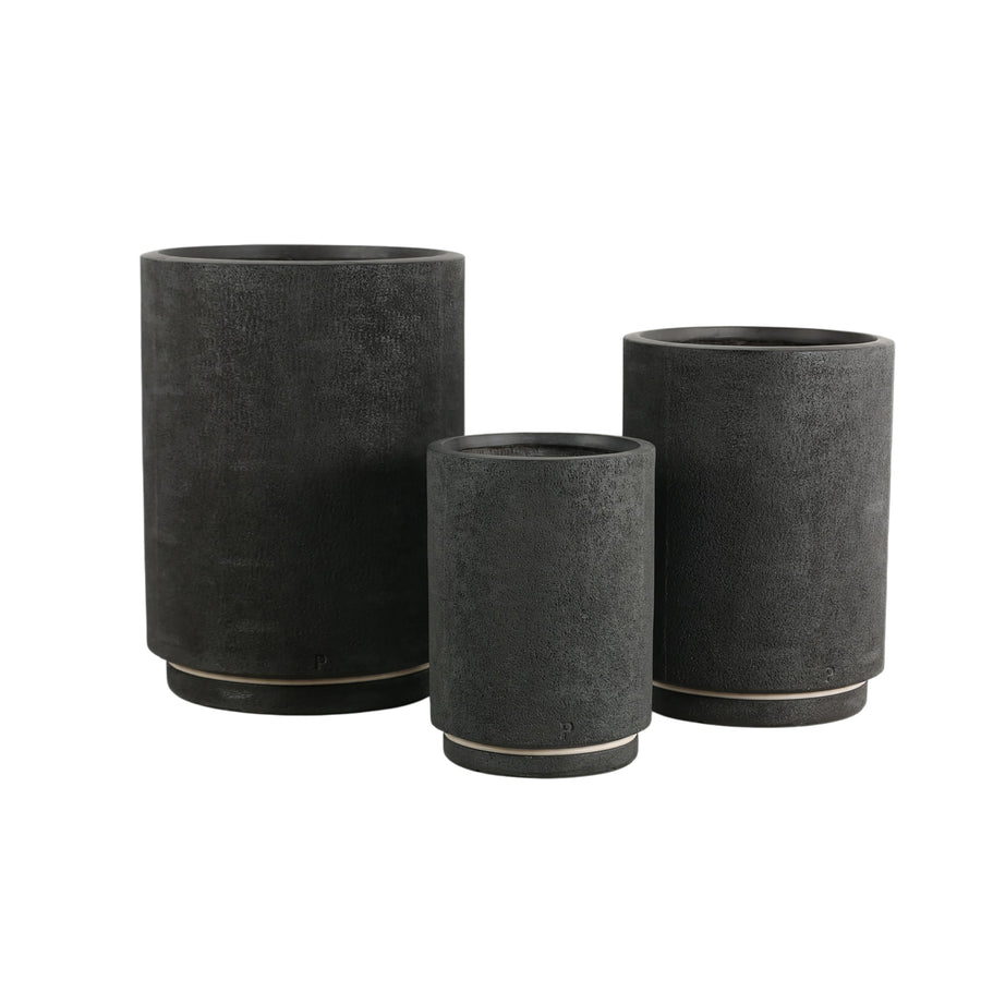 Mauro dark grey rough-textured outdoor planter with LED light, set