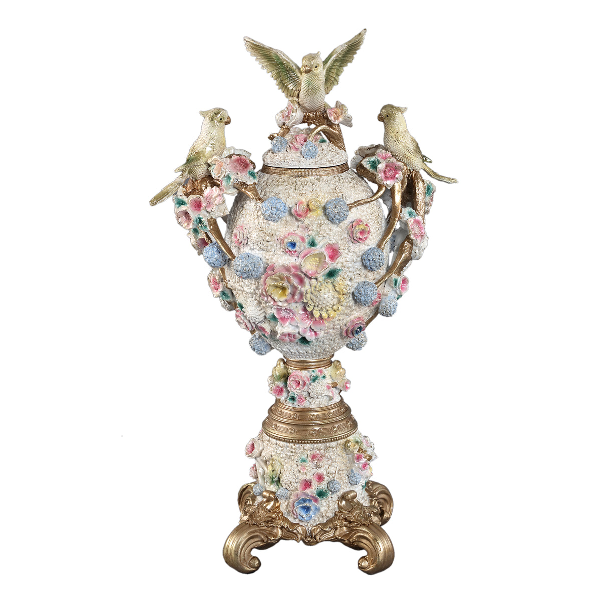 Bette beige baroque ornament with flowers and birds, large