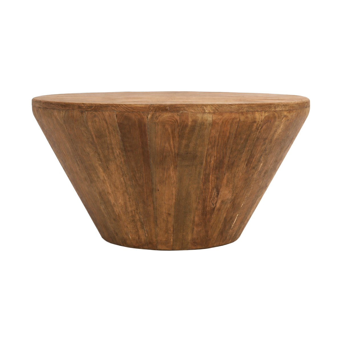 Marvan light brown teak round coffee table, tapered, small