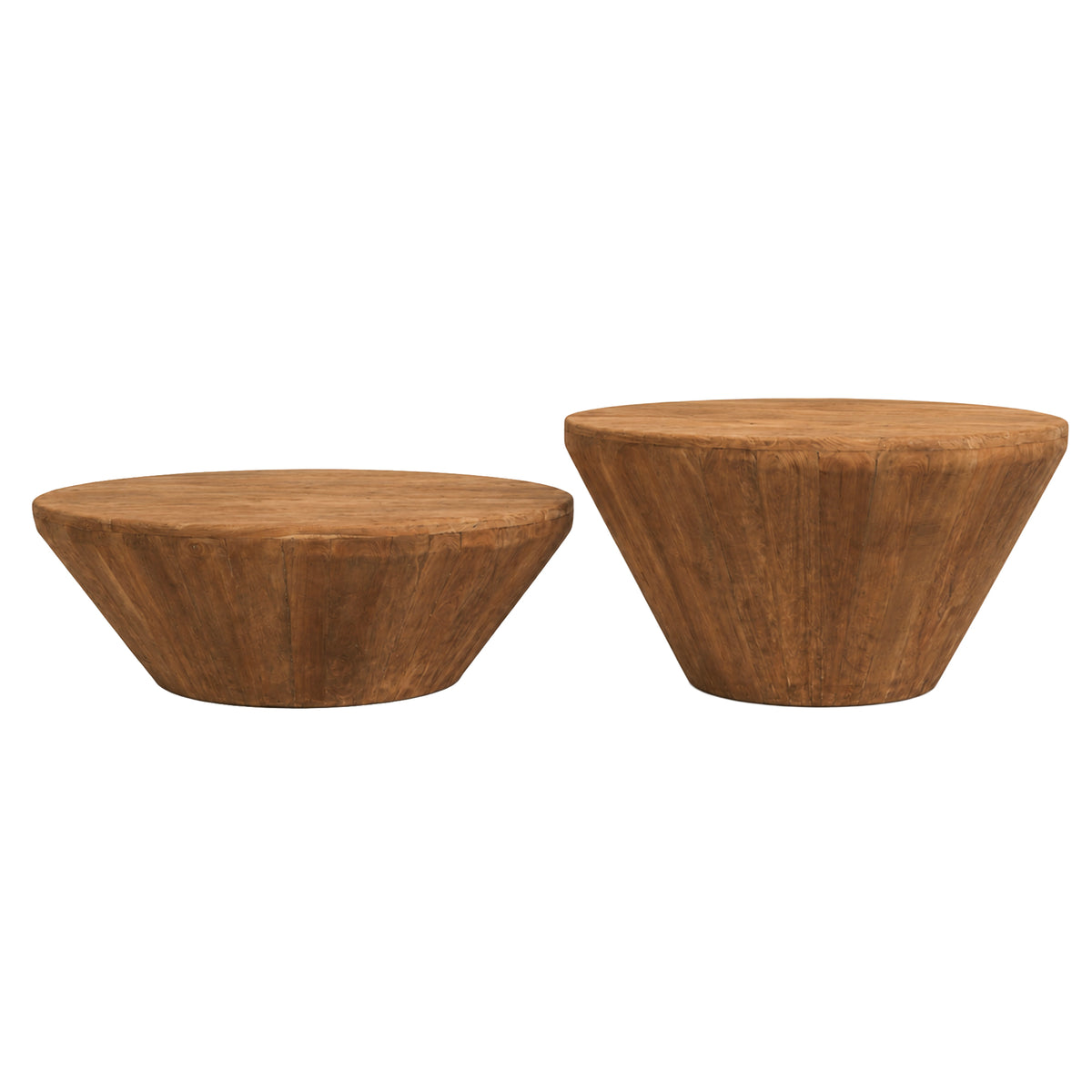 Marvan light brown teak round coffee table, tapered, small