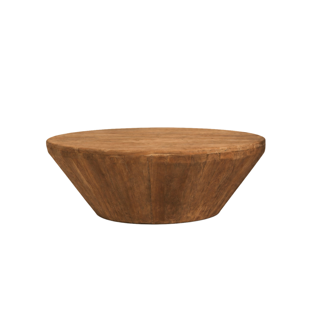 Marvan light brown teak round coffee table, tapered, large
