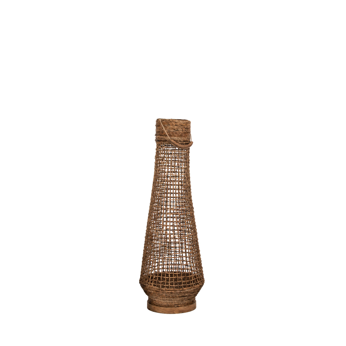 Keidon dark brown rattan and teak lantern with glass, small