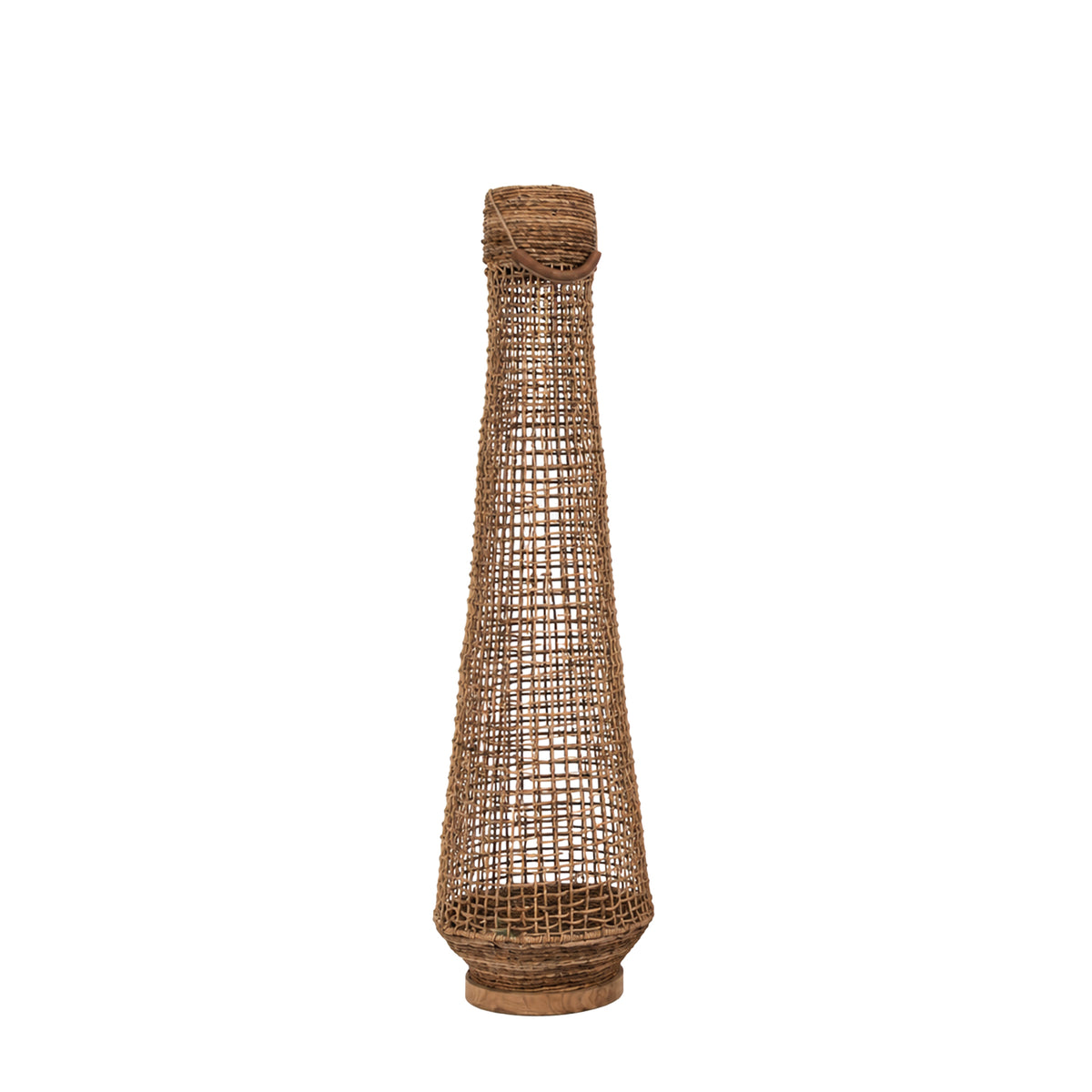 Keidon dark brown rattan and teak lantern with glass, medium