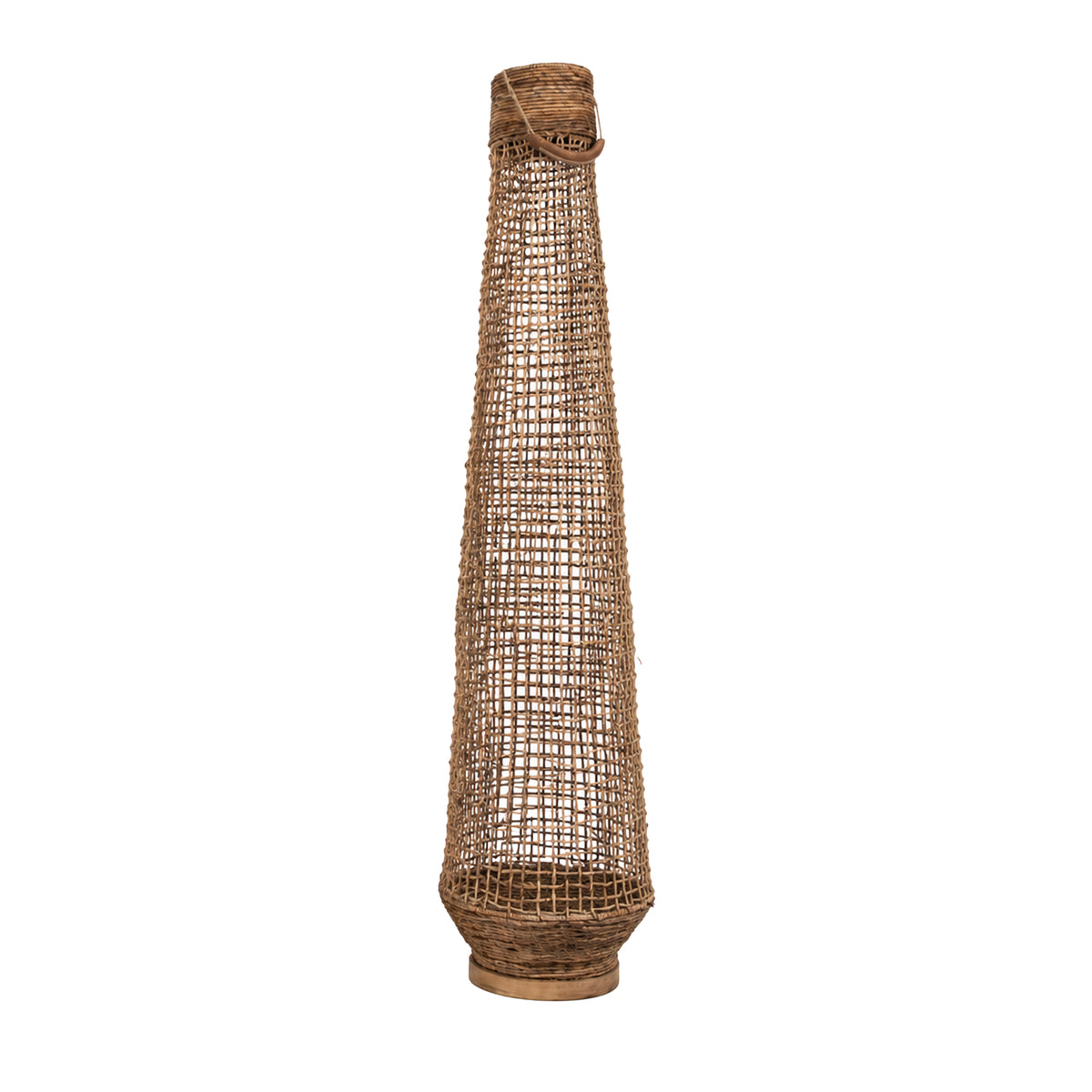 Keidon dark brown rattan and teak lantern with glass, large