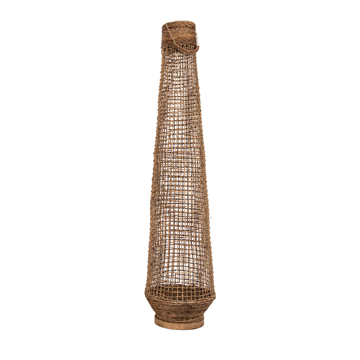 Keidon dark brown rattan and teak lantern with glass, large