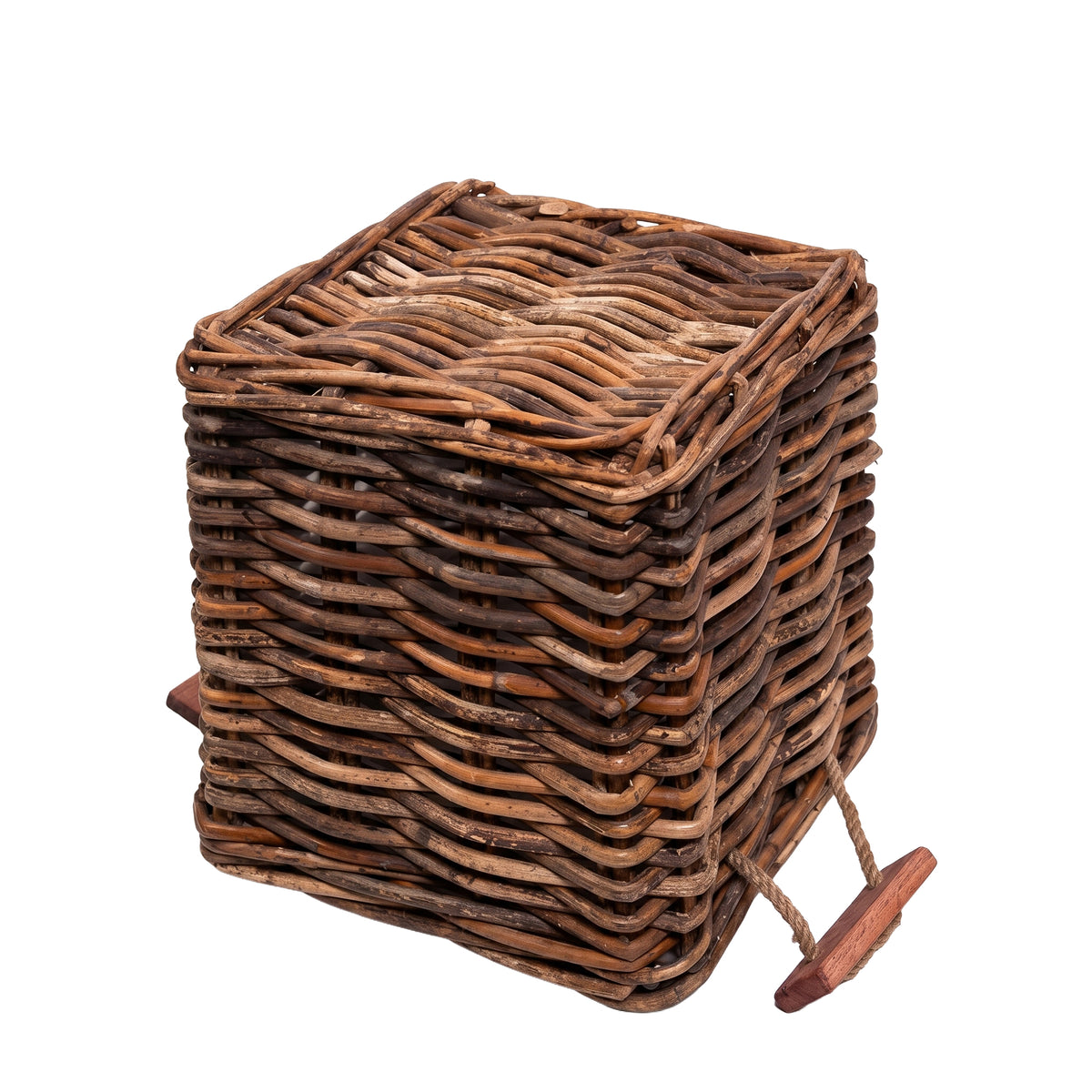 Valyn dark brown woven rattan square basket set