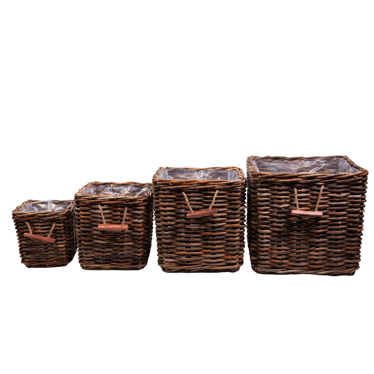 Valyn dark brown woven rattan square basket set