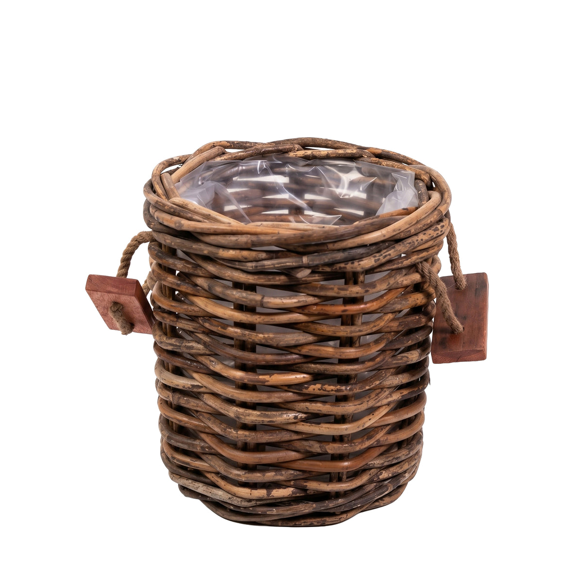 Valyn dark brown woven rattan round basket set