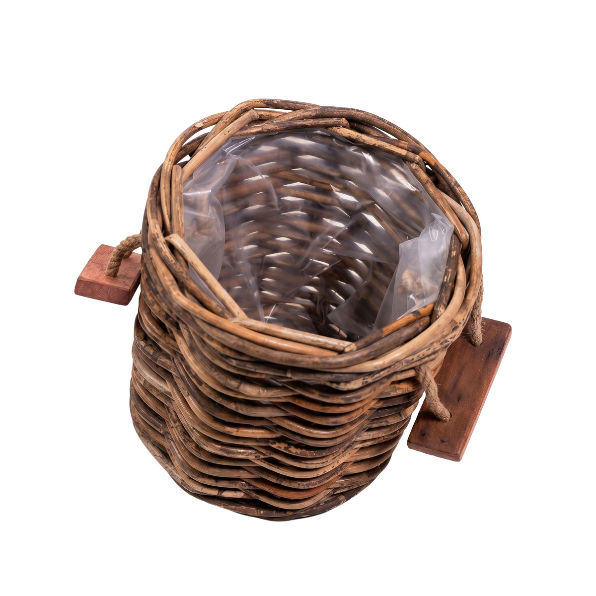 Valyn dark brown woven rattan round basket set