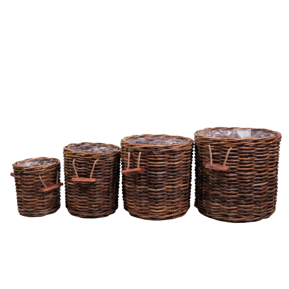 Valyn dark brown woven rattan round basket set