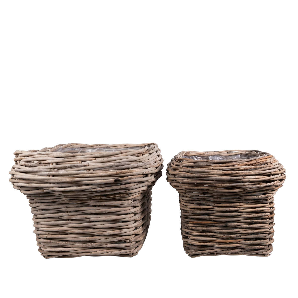 Jellis natural woven rattan square basket with thick border, set