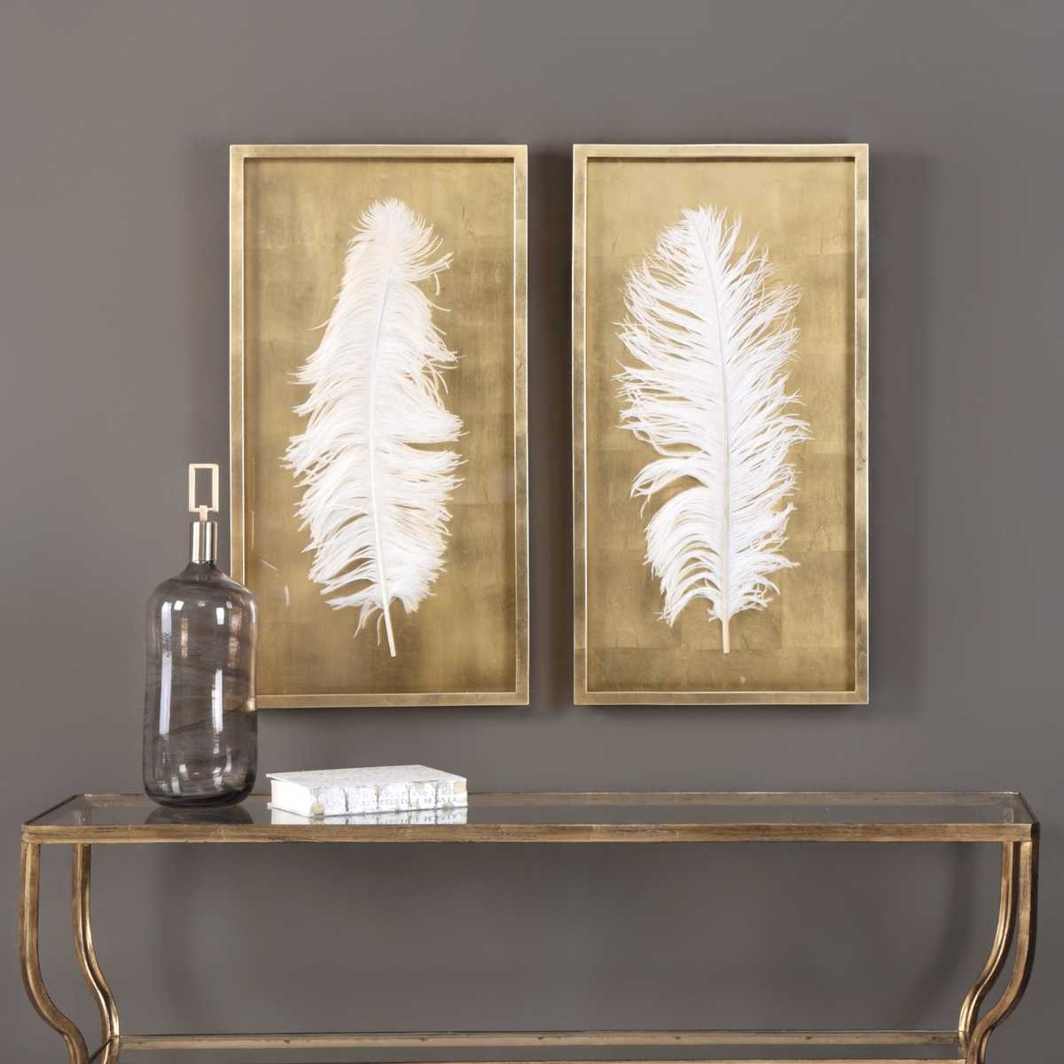 White Feathers Gold Shadow Box – Set of 2