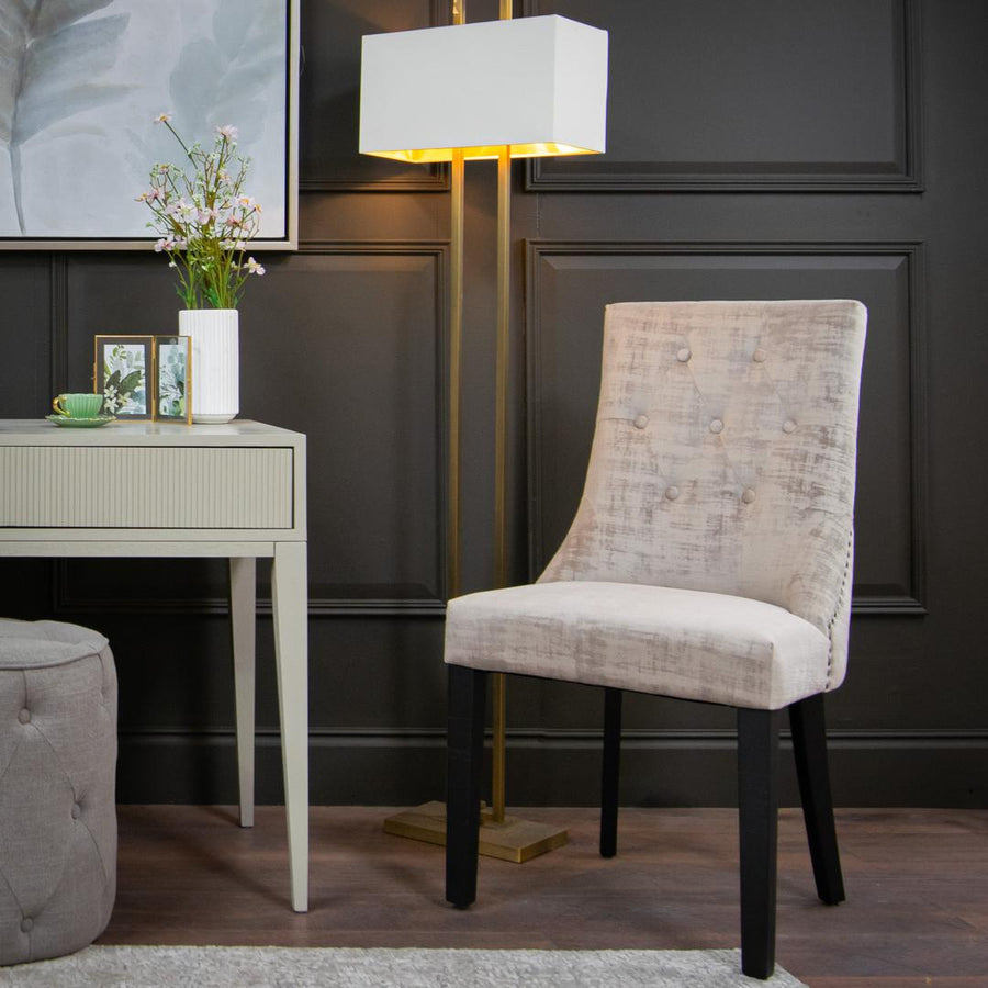Addie Chair in painted black and luxe mushroom — alternative angle