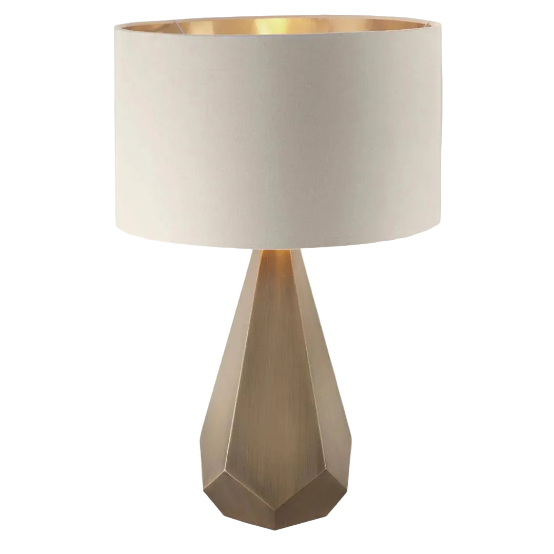 Table lamp with geometric base and Latte shade 