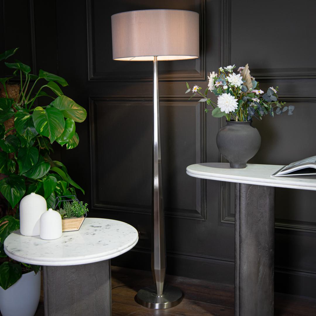 Aisone Brushed Nickel Floor Lamp in brushed nickel and brown — front view