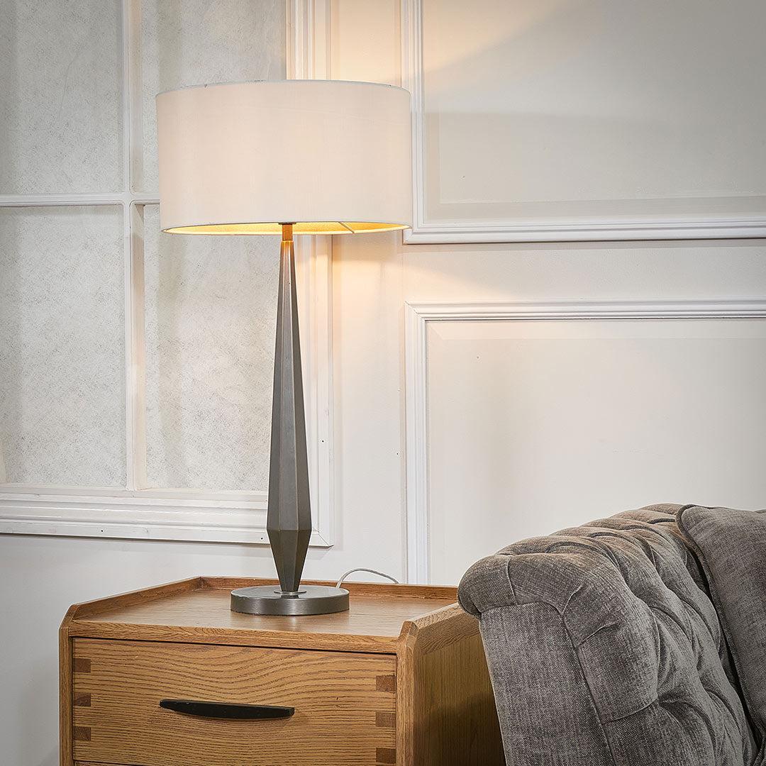 Aisone Table Lamp in brushed nickel and latte — front view