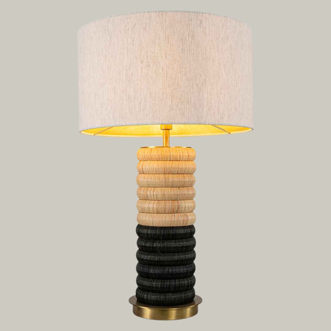 Aitla Table Lamp in antique brass and oatmeal — front view