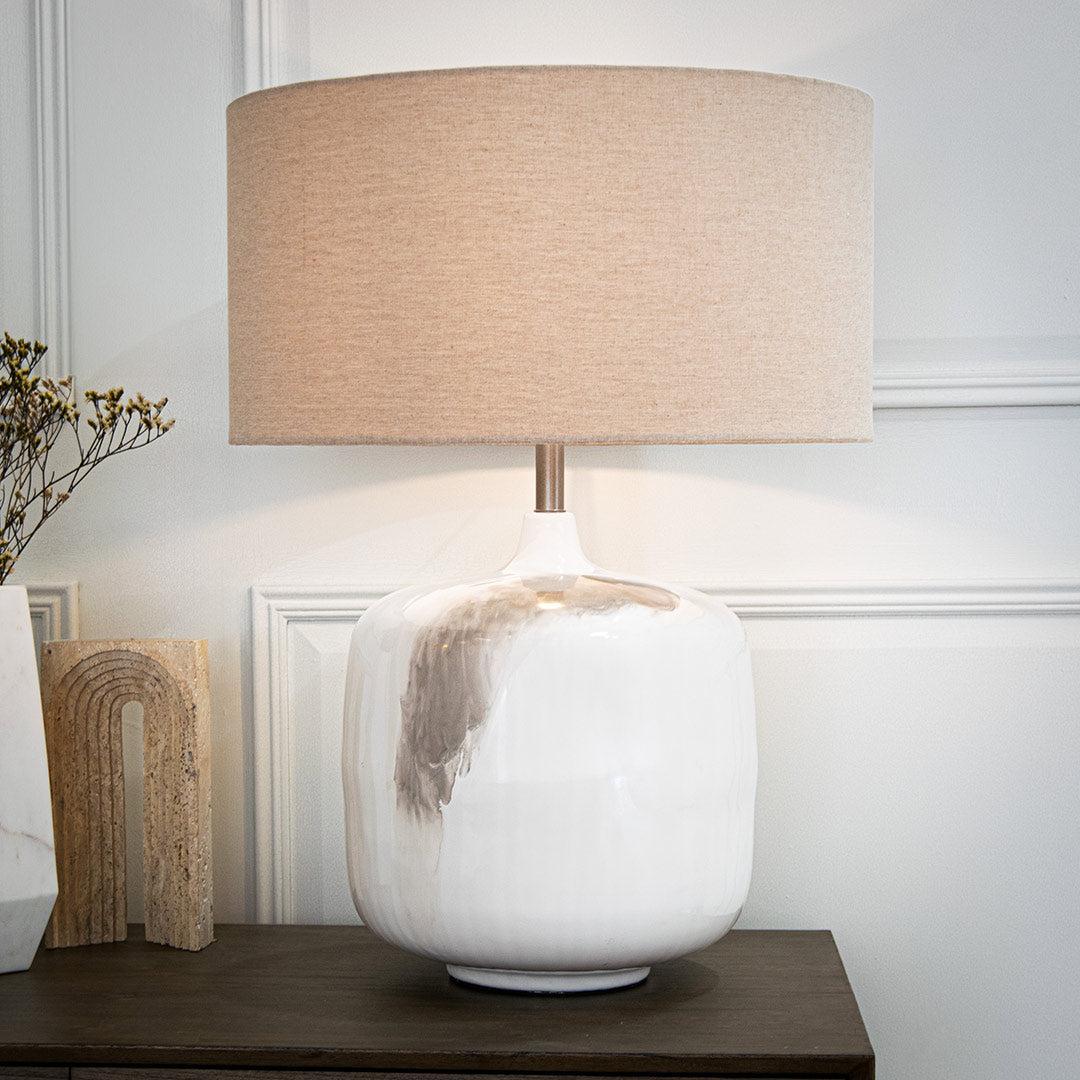 Aketa Cream Table Lamp in gloss cream — front view