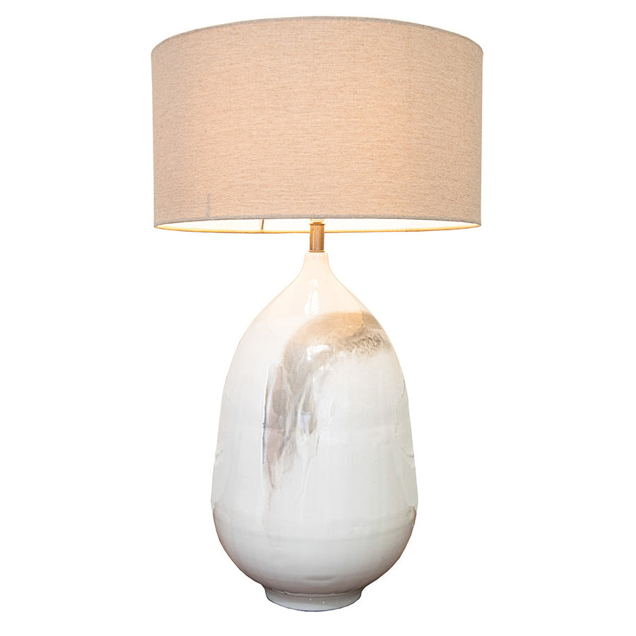 Aketa Feather Table Lamp in gloss cream — front view